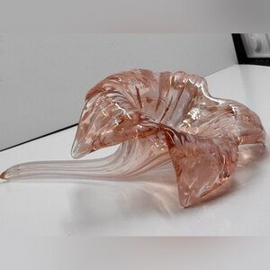 Vintage Pink Hand Blown Art Glass Flower Sculpture Decor